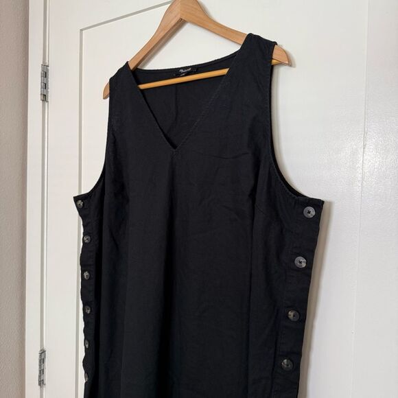 Madewell Linen Dress Minimalist Lagenlook Sz 3X Sleeveless Side Buttons V Neck - Picture 2 of 9